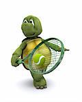 3D render of a  tortoise playing tennis