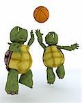 3D render of a tortoises playing basket ball