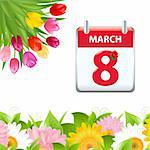 Calendar And Flower Border, Isolated On White Background, Vector Background