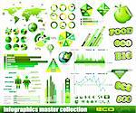 Premium Eco Green infographics master collection: graphs, histograms, arrows, chart, 3D globe, icons and a lot of related design elements.