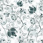 Repeating white and dark-green floral pattern with vintage flowers (vector)