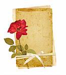 Old cards and dried rose for scrapbooking design. Object isolated over white