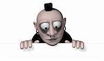 gothic cartoon figure and blank white board - 3d illustration