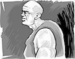 sketch caricature illustration of muscular bald man