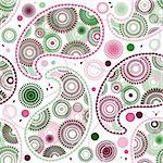 Seamless white pattern with colorful paisley and balls (vector)