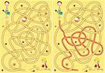 Beach maze for kids with a solution