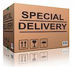 special delivery important shipment special package sending express shipping cardboard box isolated and with txt