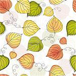 Autumn seamless white floral pattern with colorful leaves (vector)