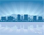 El Paso, Texas skyline illustration with reflection in water