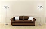 Leather modern sofa in luminous home room