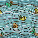 Seamless colourful sea pattern with fishes and waves