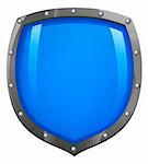 A glossy, shiny blue shield illustration. Concept for defence or security.