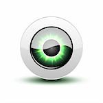 Green eye icon with shadow on white, vector illustration, eps10