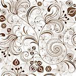 Seamless white and brown floral pattern with vintage flowers (vector)