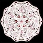 Pink round floral frame with vintage flowers on black (vector)