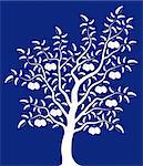 vector plum tree on blue background, Adobe Illustrator 8 format