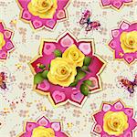 Seamless pattern with roses and butterflies for Valentine's day