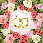 Two wedding rings with hearts and roses