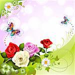 Background with roses and butterflies