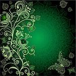 Dark green floral frame with flowers and butterflies (vector EPS 10)