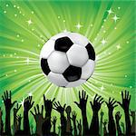 Soccer ball for football sport with fan hands silhouettes. Vector illustration. Element for design.