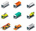 Set of isometric generic trucks (different types)