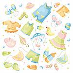 vector set of baby clothing and accessories