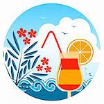 vector cocktail on the beach, oleander and waves, Adobe Illustrator 8 format