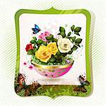 Flowerpot with roses, hearts and butterflies