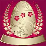 Gold elegance easter red frame with gold big egg (vector)