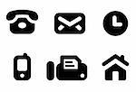 Contact information icon set: phone, mail, work time, mobile, fax and website. Icons are aligned according to the pixel grid. It means that the images are prepared to use in small-sizes