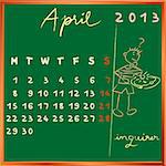 2013 calendar on a chalkboard, april design with the inquirer student profile for international schools