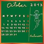 2013 calendar on a chalkboard, october design with the balanced student profile for international schools