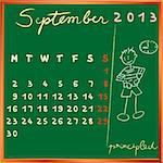 2013 calendar on a chalkboard, september design with the principled student profile for international schools