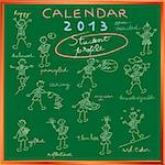 2012 calendar on a chalkboard with the student profile for international schools, cover design