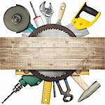 Carpentry, construction hardware tools collage.