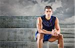 Portrait of Runner sitting on Bleacher Steps, Miami Beach, Florida, USA