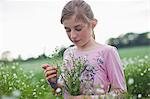 Girl picking flowers in field