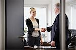 Colleagues shaking hands in office