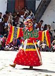 Buddhist monks performing masked dance during the Gangtey Tsechu at Gangte Goemba, Gangte, Phobjikha Valley, Bhutan, Asia