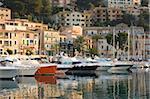 View across the harbour at sunrise Port de Soller, Mallorca, Balearic Islands, Spain, Mediterranean, Europe