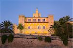 The Almudaina Palace at dusk, Palma de Mallorca, Mallorca, Balearic Islands, Spain, Europe