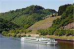 Cruise vessel on River Saar near Serrig, Rhineland-Palatinate, Germany, Europe