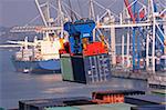 Container ship at container terminal, port of Hamburg, Germany, Europe