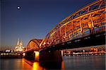 Hohenzollern Bridge over the River Rhine and Cathedral, Cologne, North Rhine Westphalia, Germany, Europe