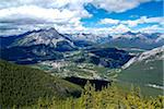 View from Sulphur Mountain to Banff, Banff National Park, UNESCO World Heritage Site, Alberta, Rocky Mountains, Canada, North America