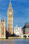 Big Ben, les maisons du Parlement, patrimoine mondial de l'UNESCO et Tamise, Westminster, Londres, Angleterre, Royaume-Uni, Europe