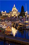 Inner Harbour with Parliament Building at night, Victoria, Vancouver Island, British Columbia, Canada, North America