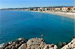 Beach and promenade des Anglais, Nice, Alpes Maritimes, Provence, Cote d'Azur, French Riviera, France, Mediterranean, Europe