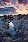 Rockpool and sunset at Sandymouth, Cornwall, England, United Kingdom, Europe